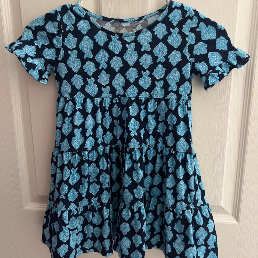 Lilly Pulitzer Girl's Mini Jodee Dress Low Tide Navy Any Fin For You S 4-5)